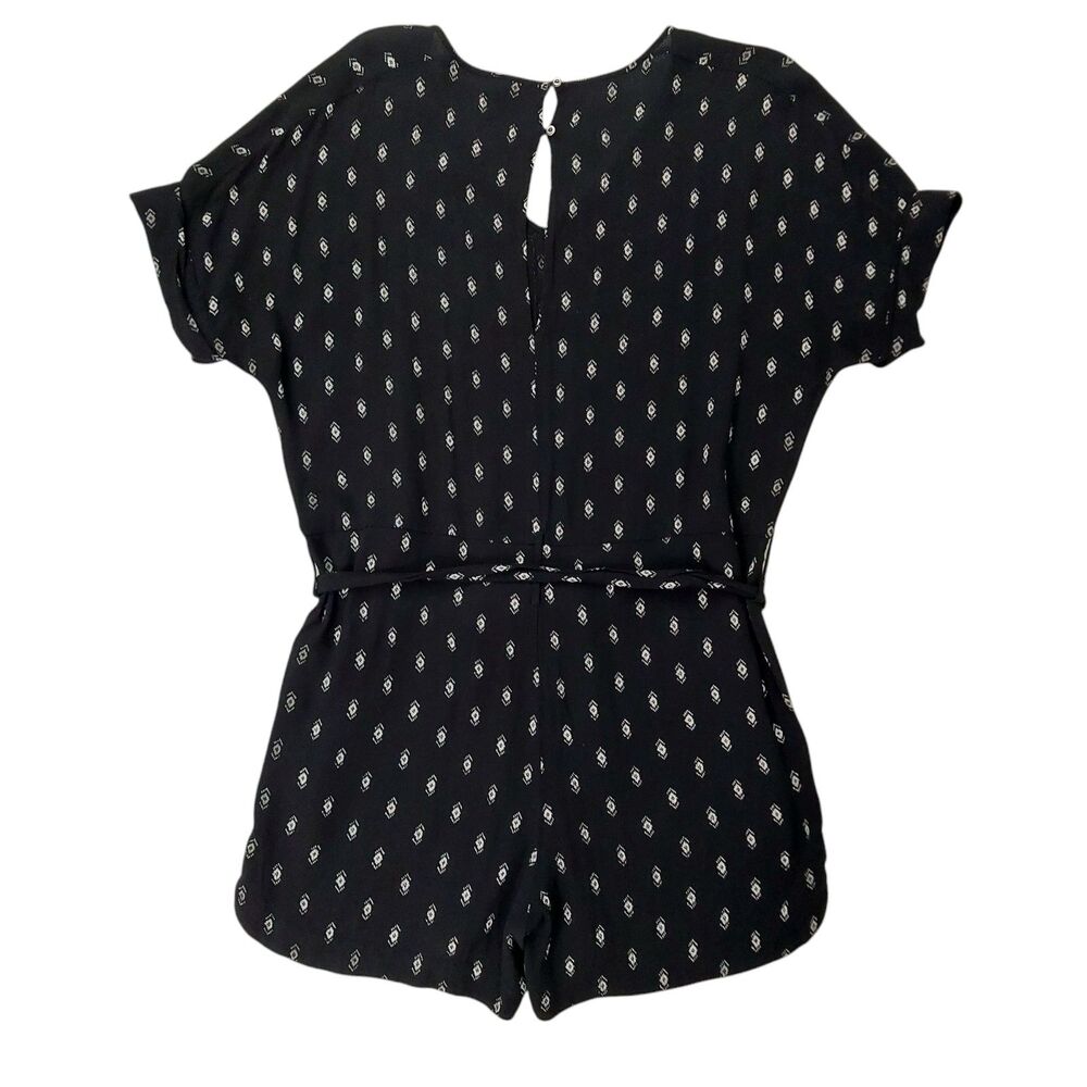 Madewell Romper Womens Small Black Diamond Print V-Neck Cap Sleeve Bohemian - Picture 6 of 13